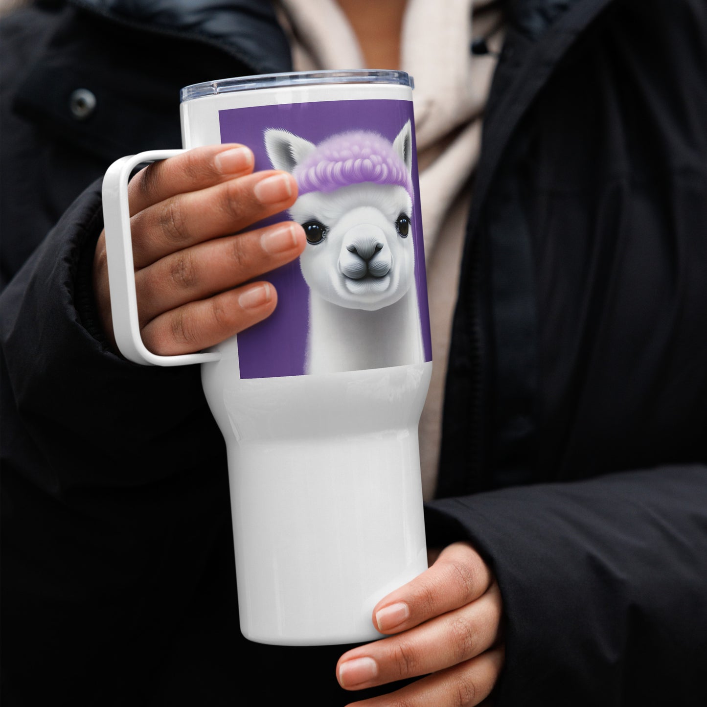 Alpaca Travel Mug with Purple Curls: Inspired by BTS's Jin